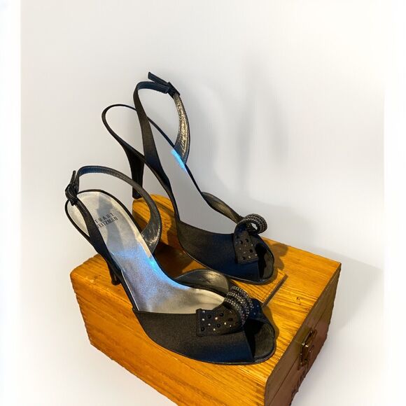 Stuart Weitzman Women's Open Toe Pumps Sling Back Bling 10M 4” Heals - Picture 3 of 8